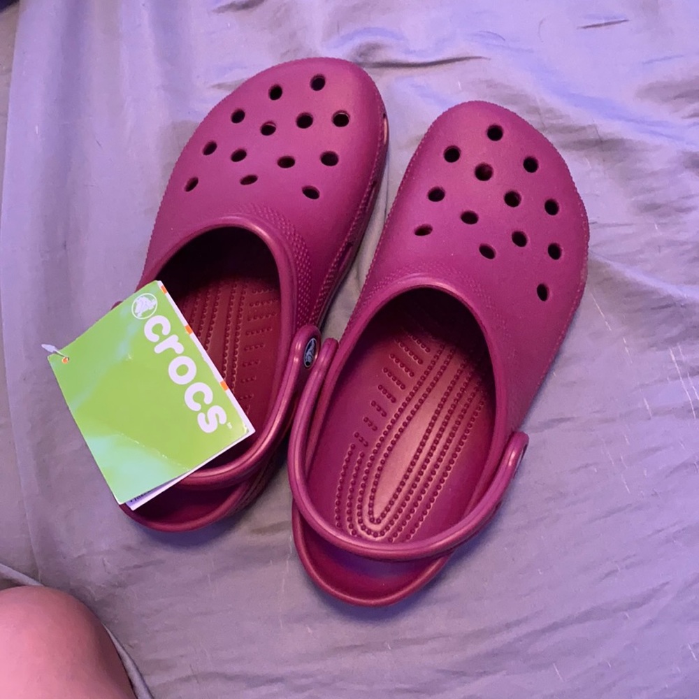 Cranberry colored crocs. Size 7. Brand new